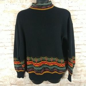 Pullover sweater Black w/multicolor trim XL